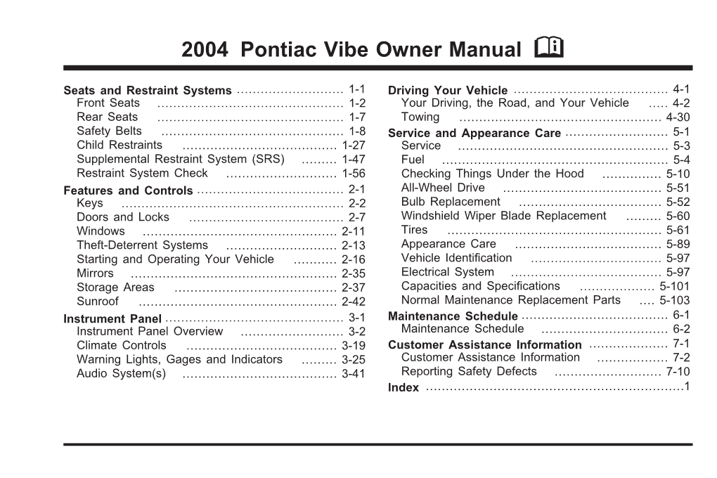 2004 Pontiac Vibe Owner Manual M