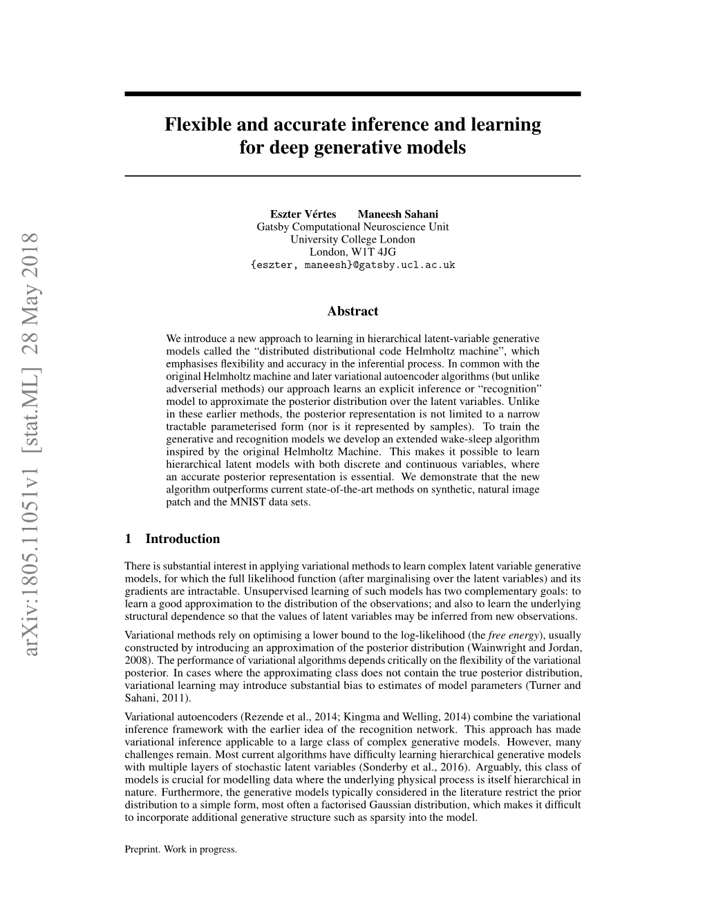 Flexible and Accurate Inference and Learning for Deep Generative Models