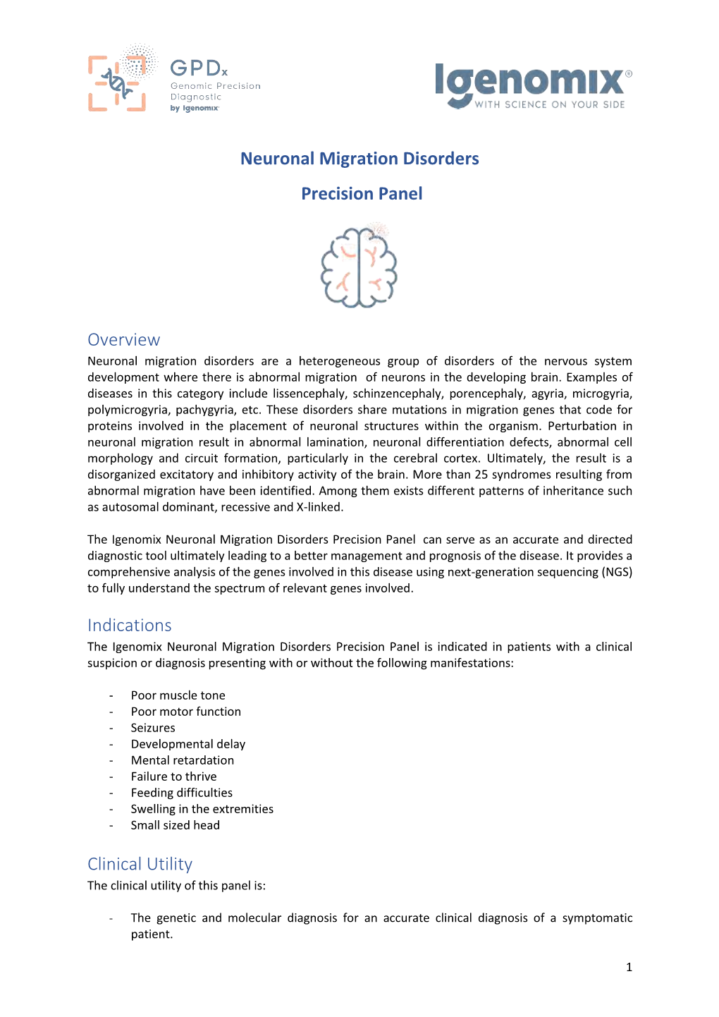 Neuronal Migration Disorders Precision Panel Overview