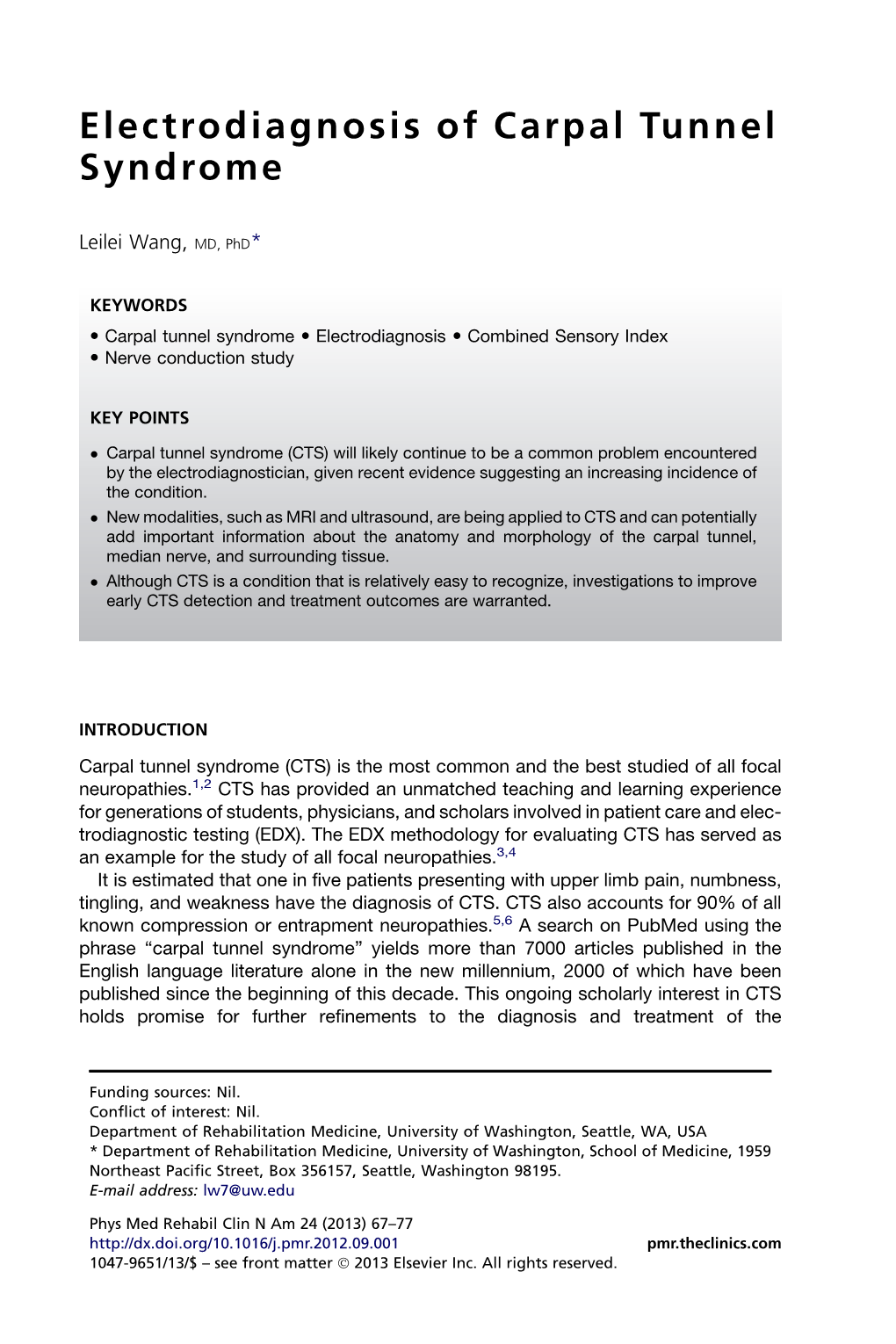 Electrodiagnosis of Carpal Tunnel Syndrome