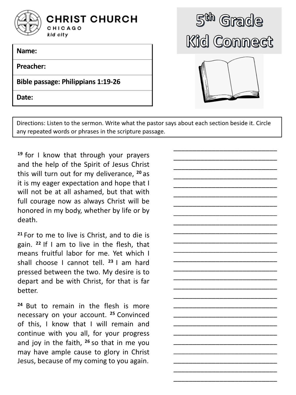 Philippians 1 V.19-26 Grade 5