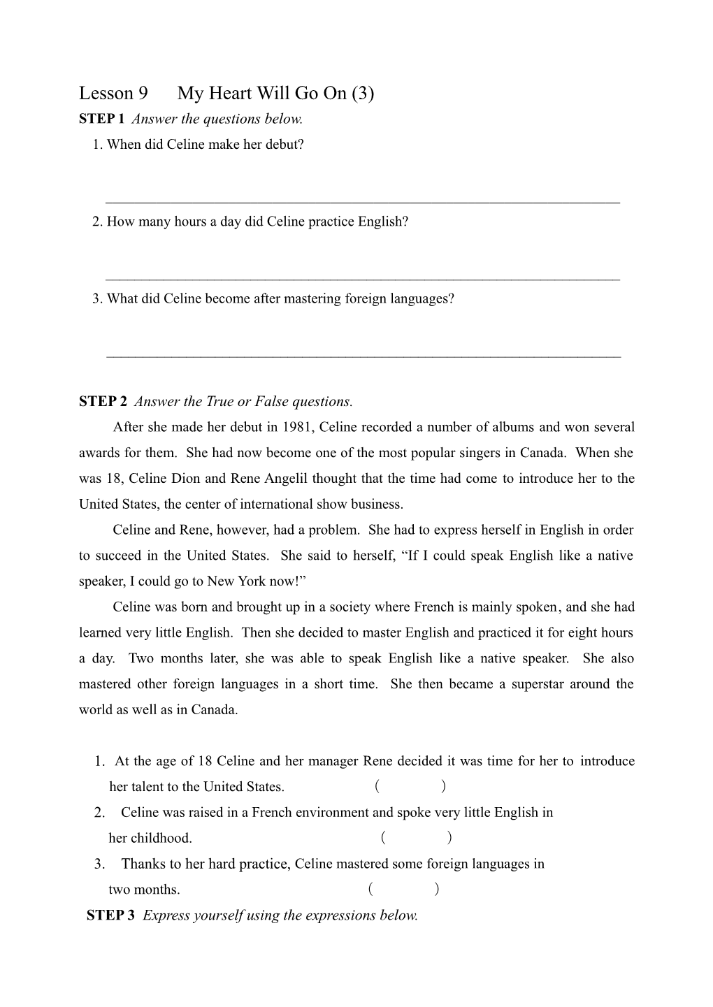 Lesson 5 Sadako S Story (1)　Handout