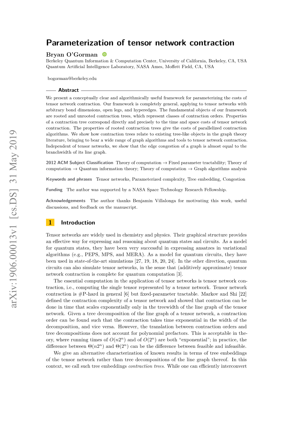 Parameterization of Tensor Network Contraction