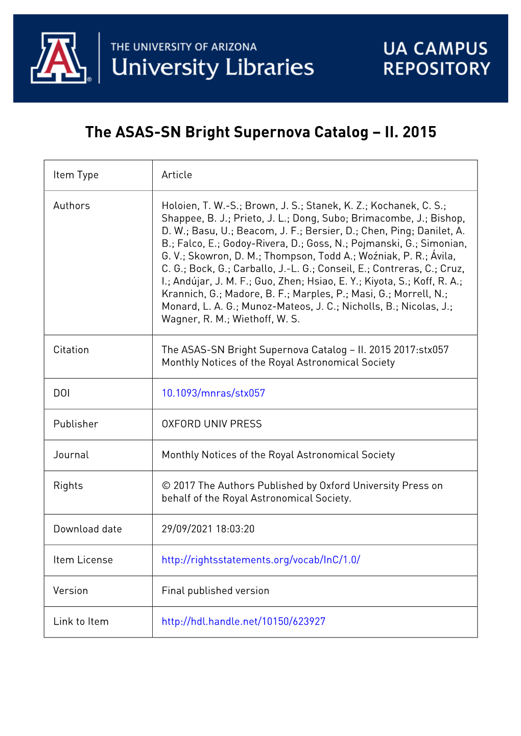 The ASAS-SN Bright Supernova Catalogue – II. 2015