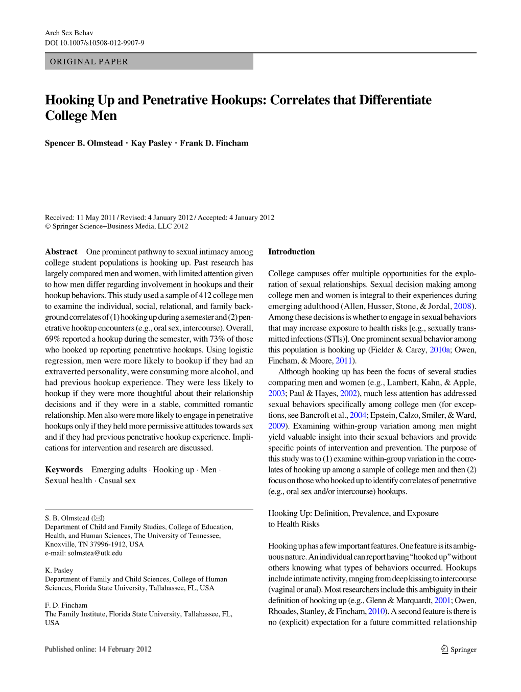 Hooking up and Penetrative Hookups: Correlates That Differentiate College Men