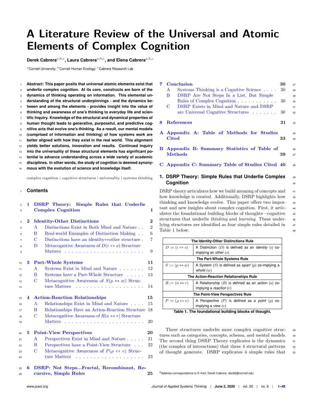 A Literature Review of the Universal and Atomic Elements of Complex Cognition