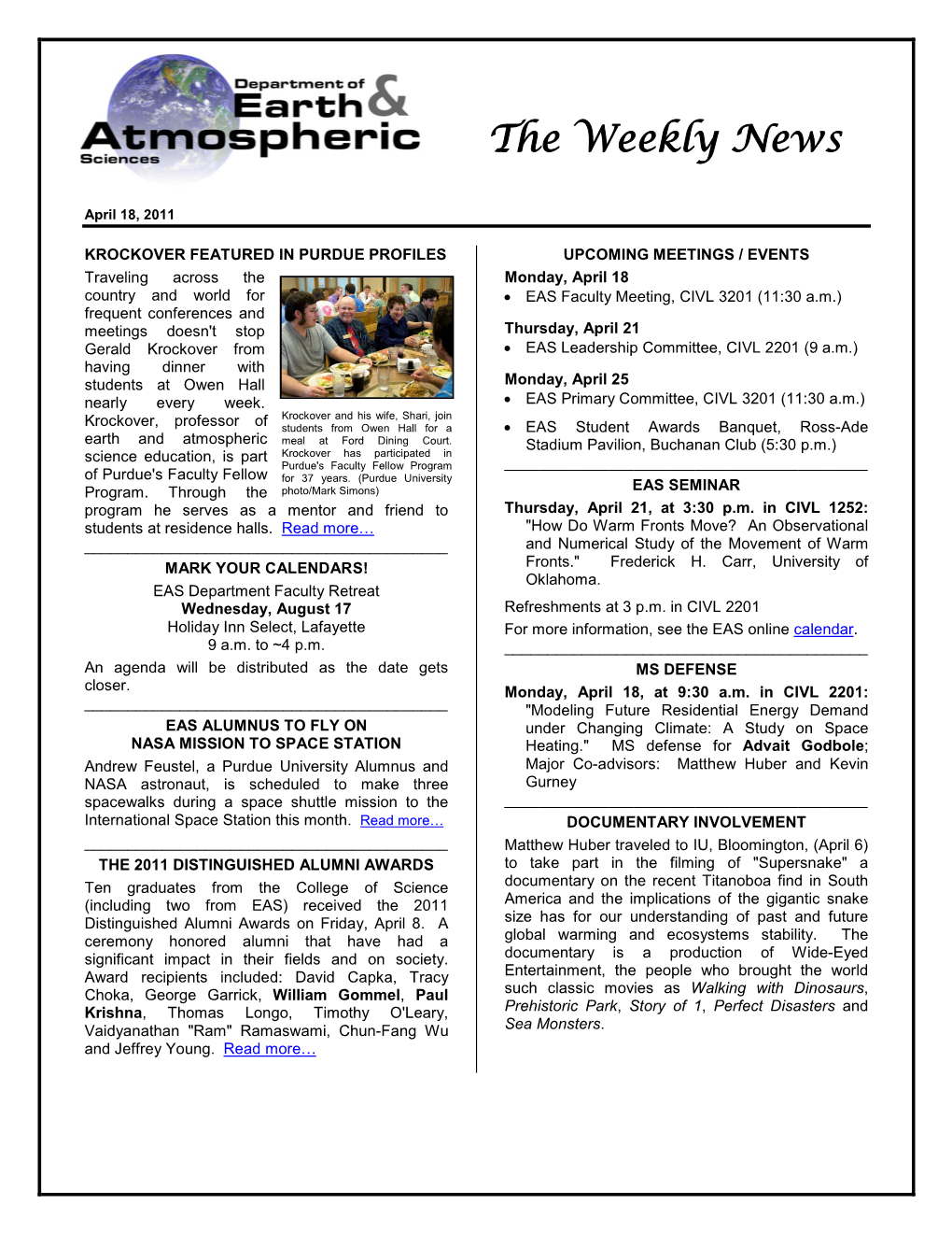 EAS Weekly News: April 18, 2011
