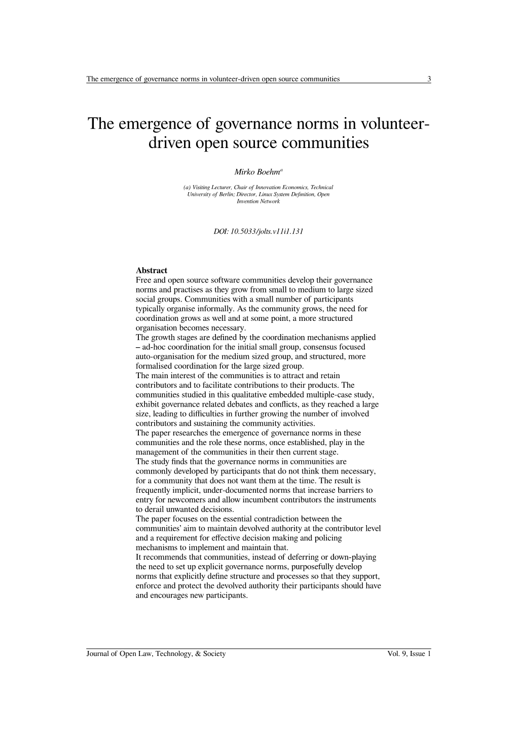 The Emergence of Governance Norms in Volunteer-Driven Open Source Communities 3