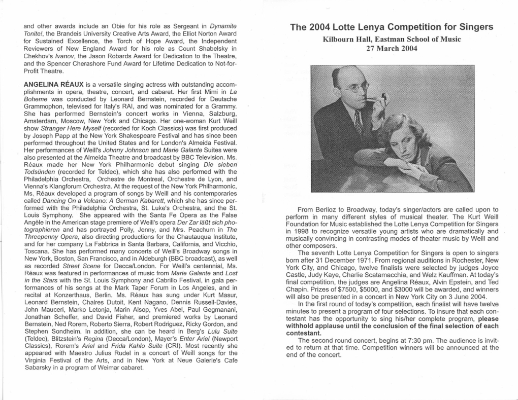 The 2004 Lotte Lenya Competition for Singers