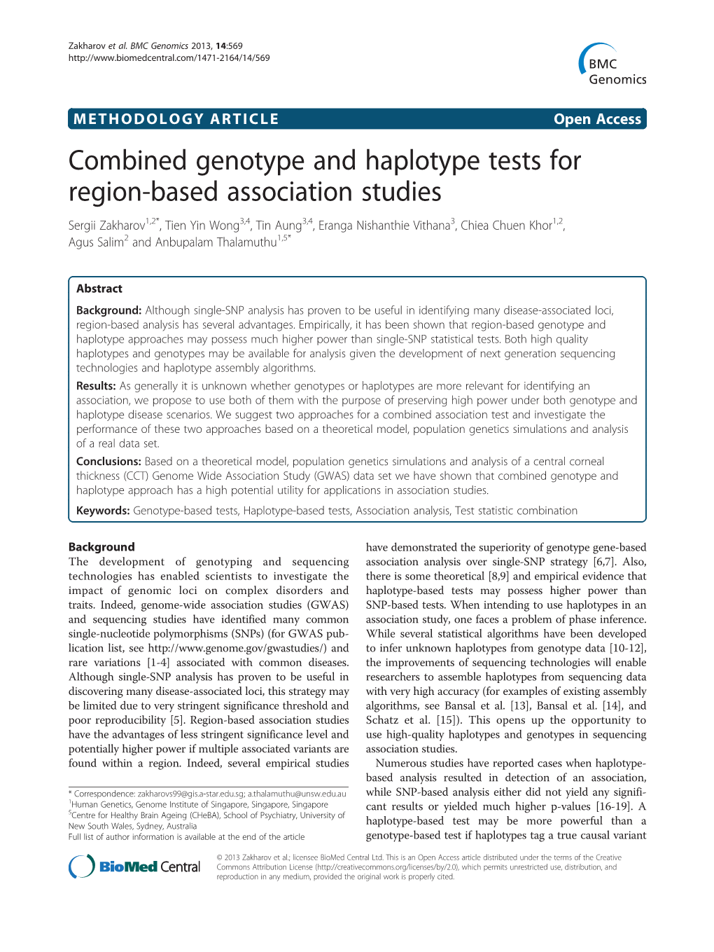 Combined Genotype and Haplotype Tests for Region-Based Association