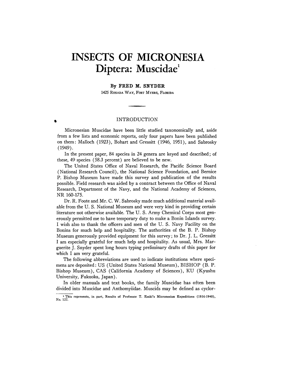 INSECTS of MICRONESIA Diptera: Muscidael