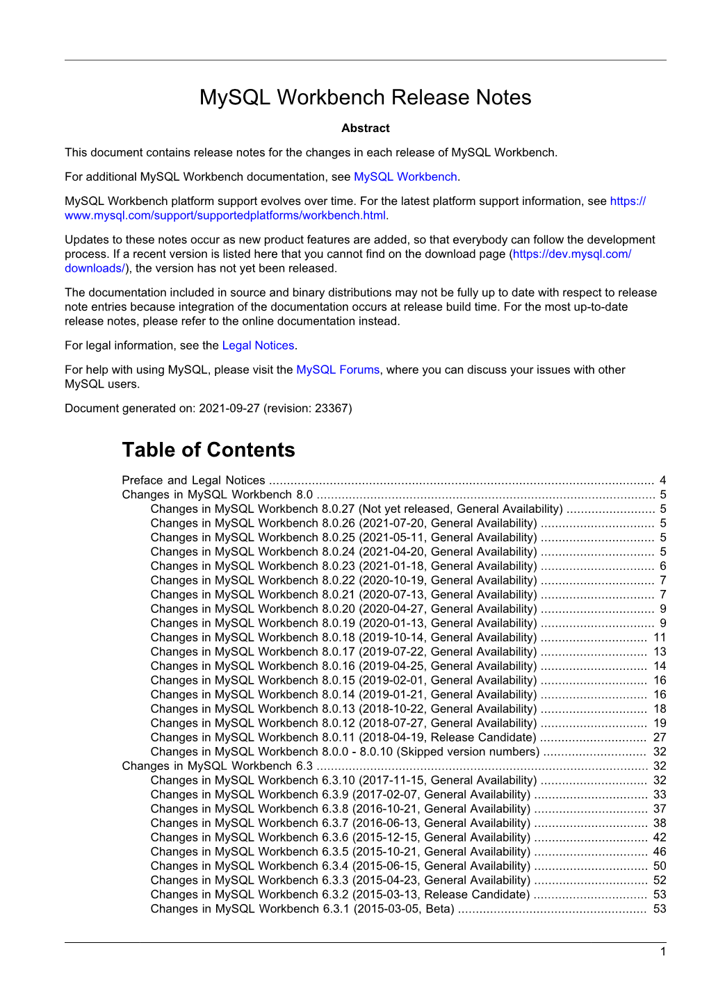 Mysql Workbench Release Notes