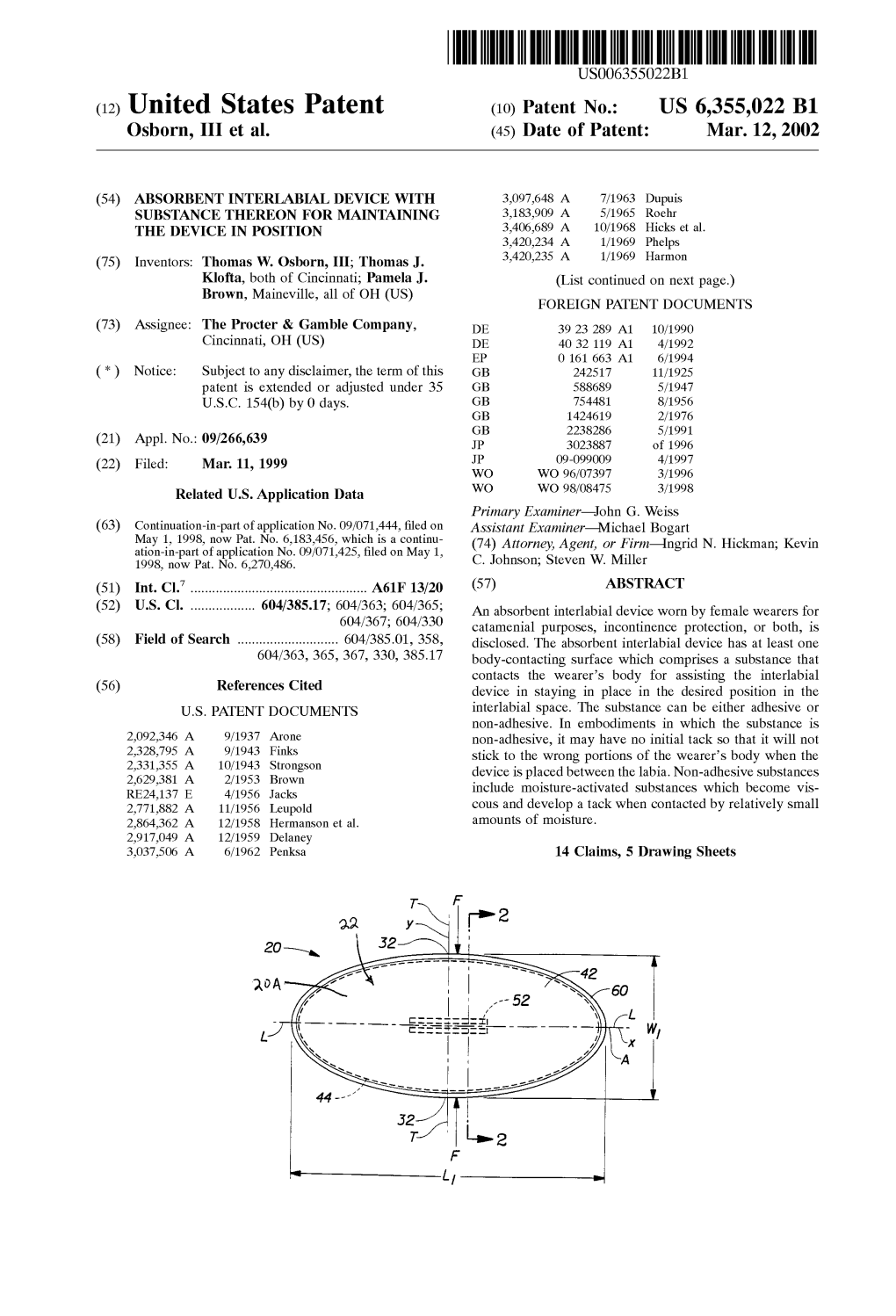 (12) United States Patent (10) Patent No.: US 6,355,022 B1 Osborn, III Et Al