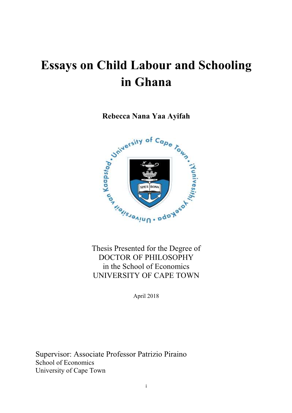 Essays on Child Labour and Schooling in Ghana