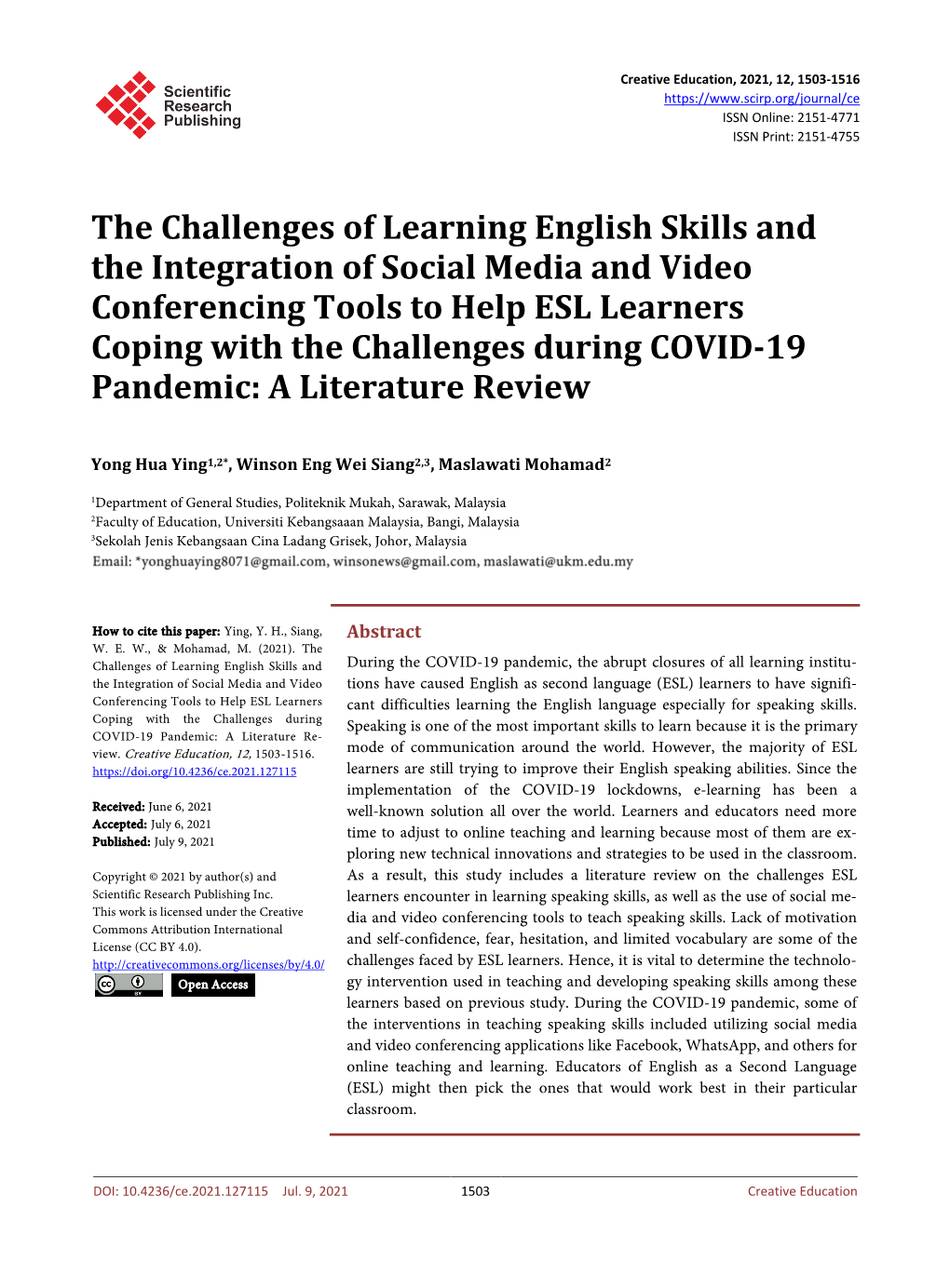 The Challenges of Learning English Skills and the Integration of Social