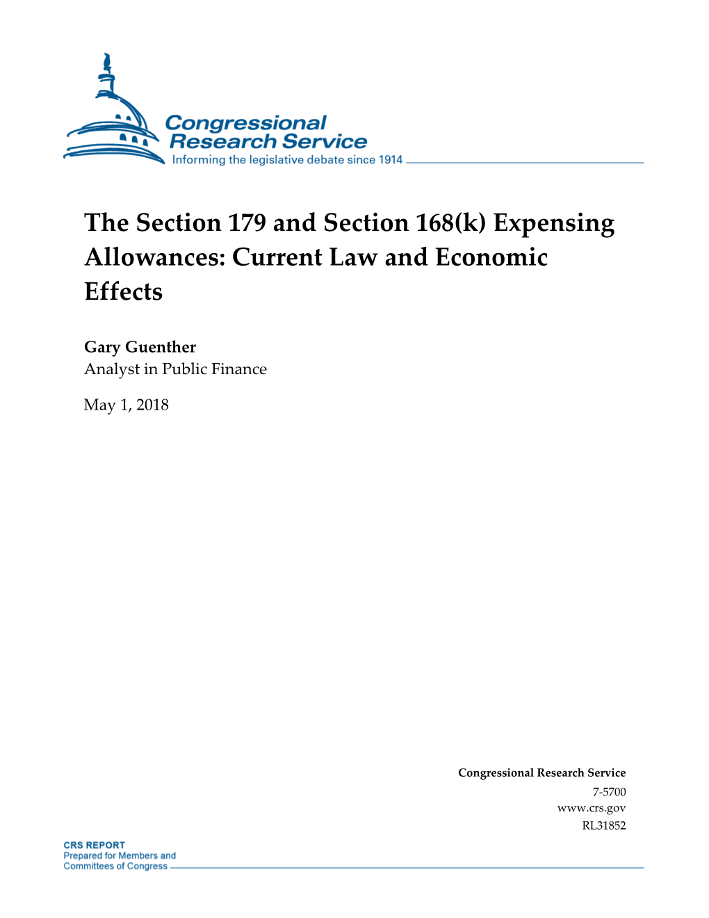 The Section 179 and Section 168(K) Expensing Allowances: Current Law and Economic Effects