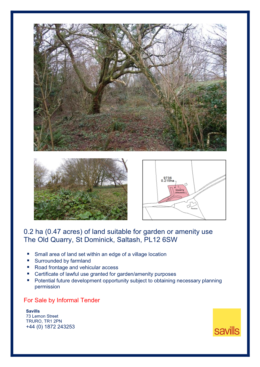 Of Land Suitable for Garden Or Amenity Use the Old Quarry, St Dominick, Saltash, PL12 6SW