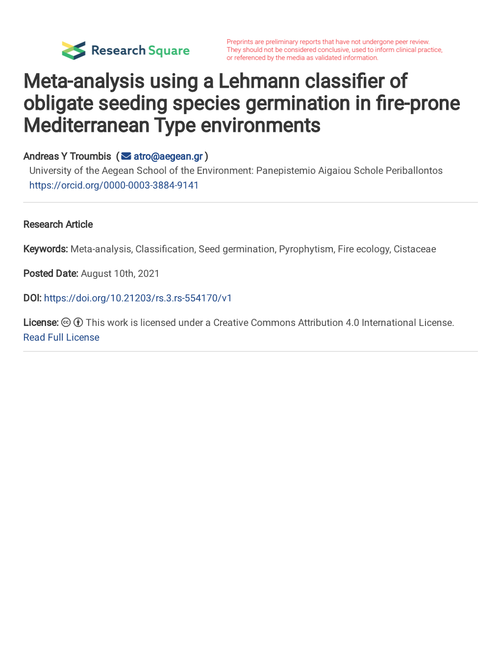 Meta-Analysis Using a Lehmann Classi Er of Obligate Seeding Species