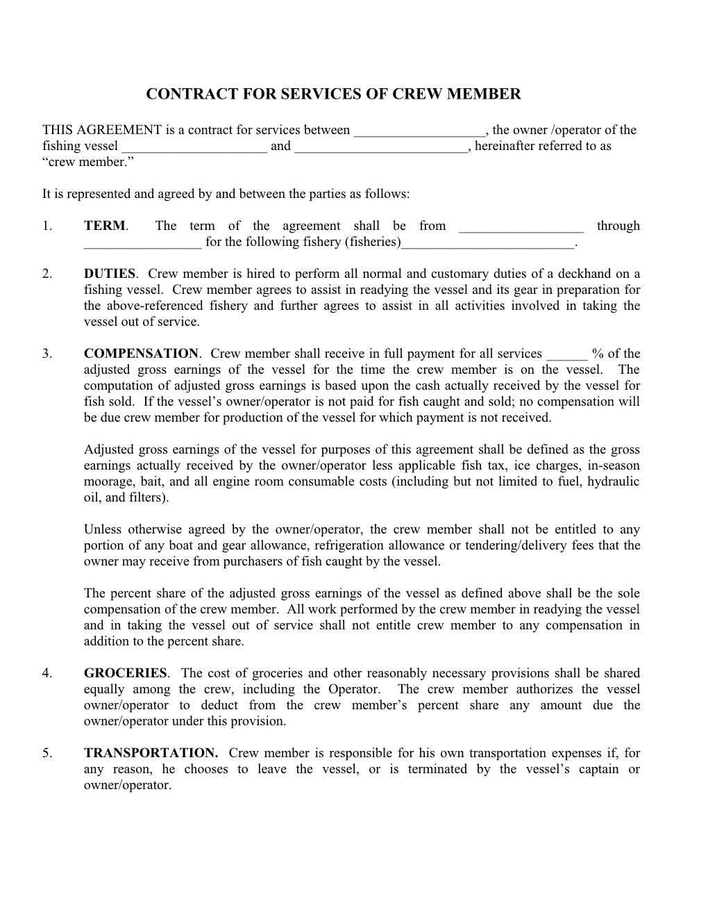 Contract for Services of Crewman