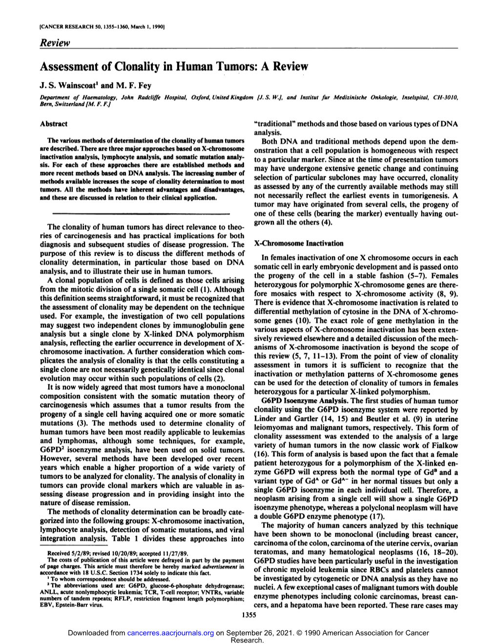 Assessment of Clonality in Human Tumors: a Review J