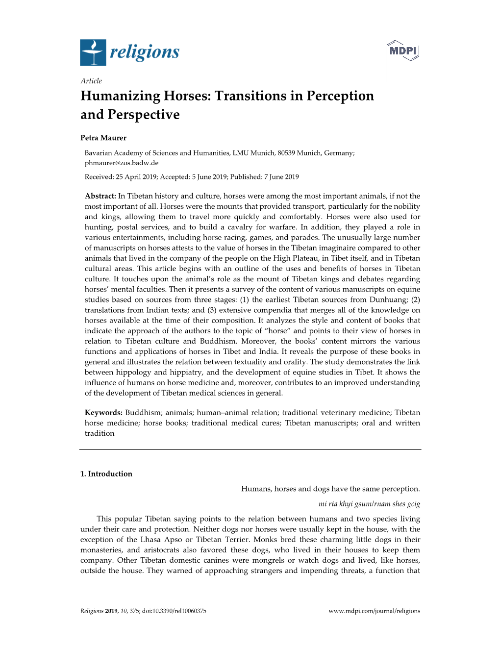 Humanizing Horses: Transitions in Perception and Perspective