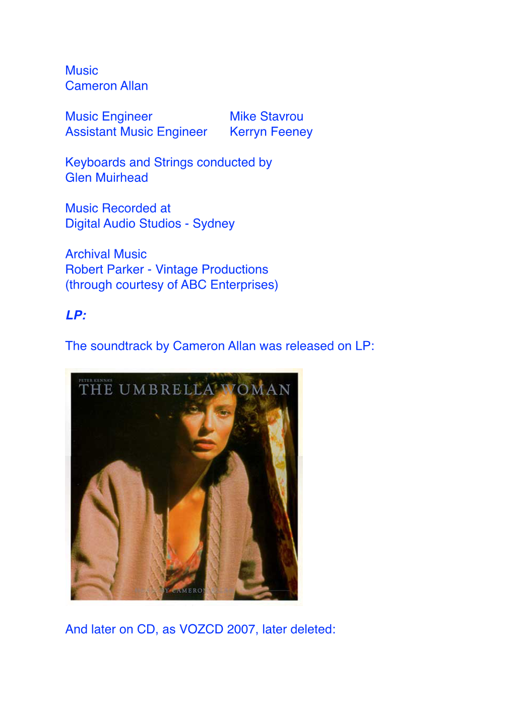 Umbrella Woman Music Credits