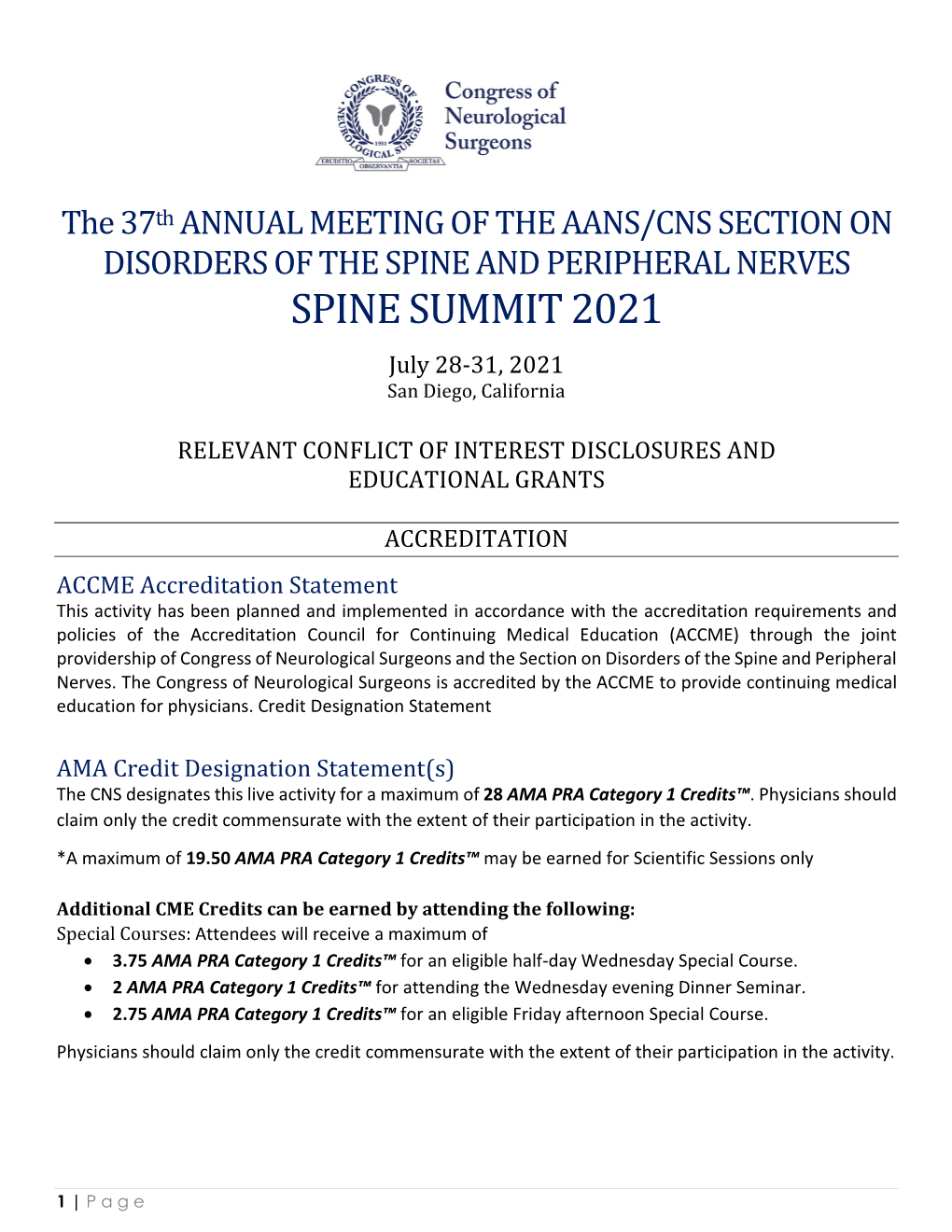 View Spine Summit 2021 Disclosures