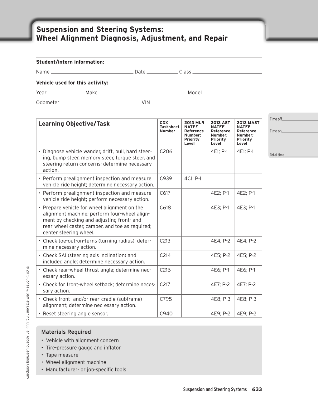 Suspension and Steering Systems: Wheel Alignment Diagnosis, Adjustment, and Repair