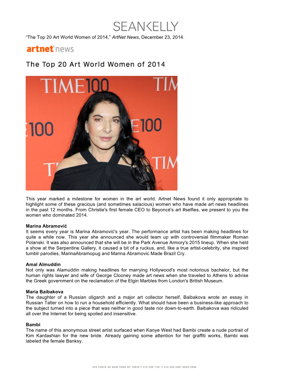 The Top 20 Art World Women of 2014 Artnet News, December 23, 2014