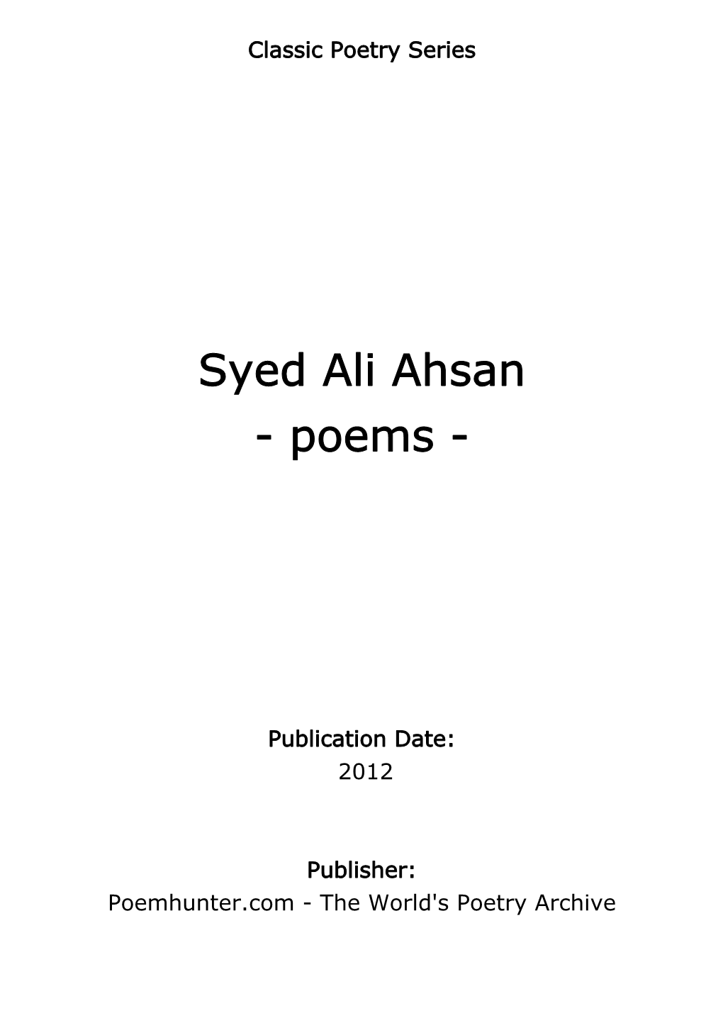 Syed Ali Ahsan - Poems