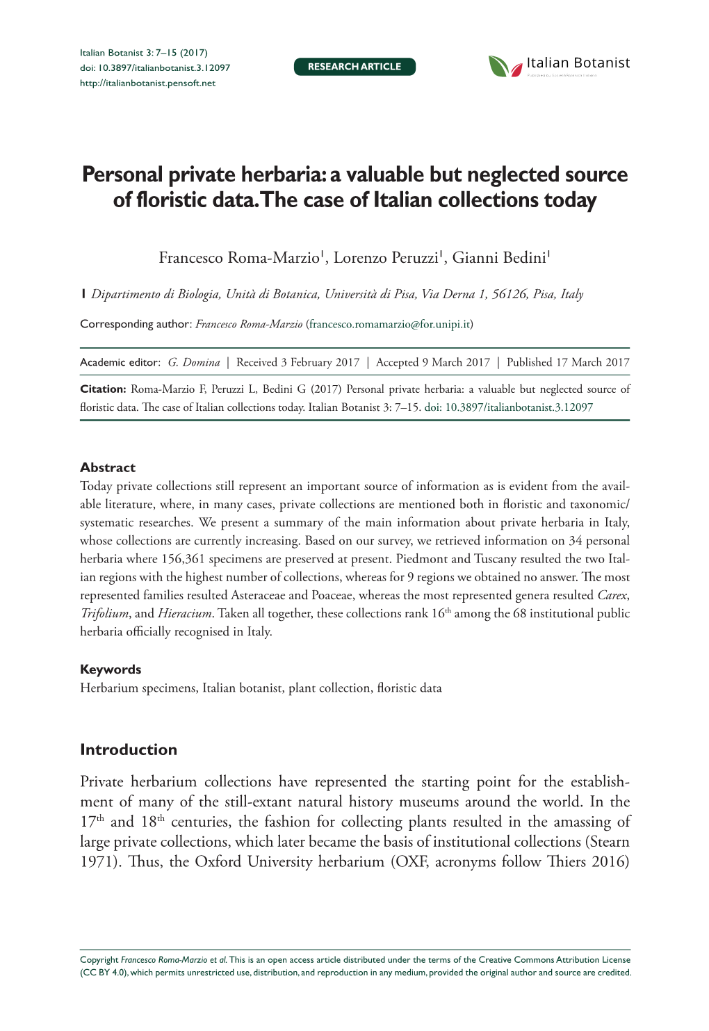 ﻿Personal Private Herbaria: a Valuable but Neglected Source of Floristic Data