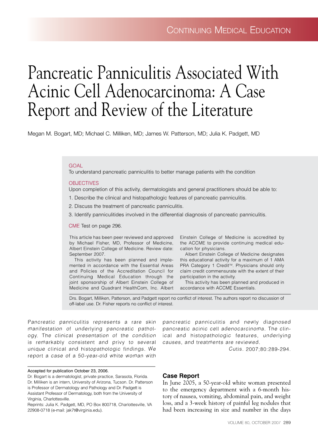 Pancreatic Panniculitis Associated with Acinic Cell Adenocarcinoma: a Case Report and Review of the Literature