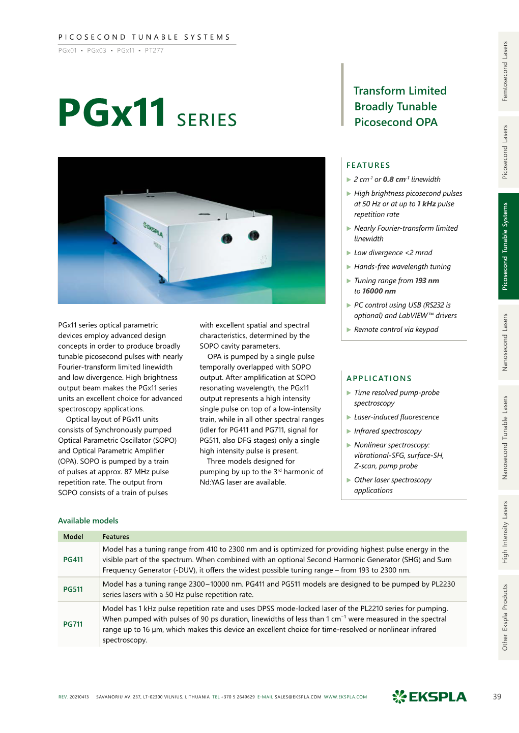 Pgx11 Seriesopticalparametric Spectroscopy Applications