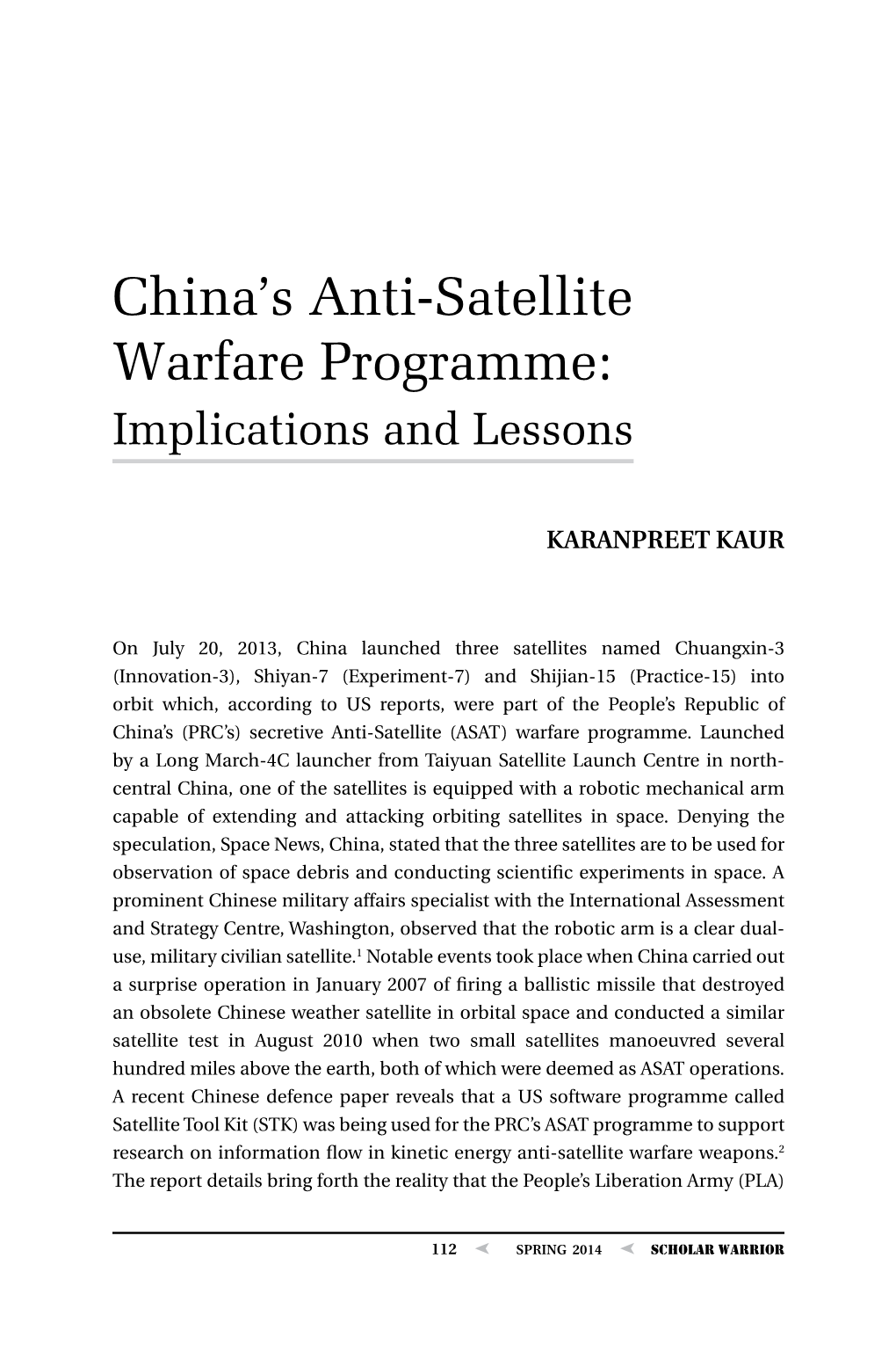 Chinese Anti-Satellite Warfare Programme