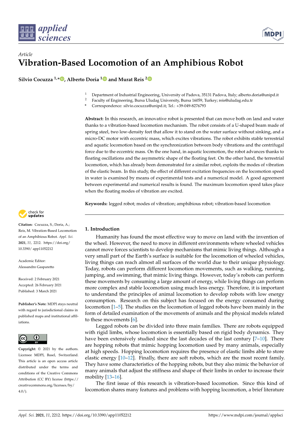 Vibration-Based Locomotion of an Amphibious Robot