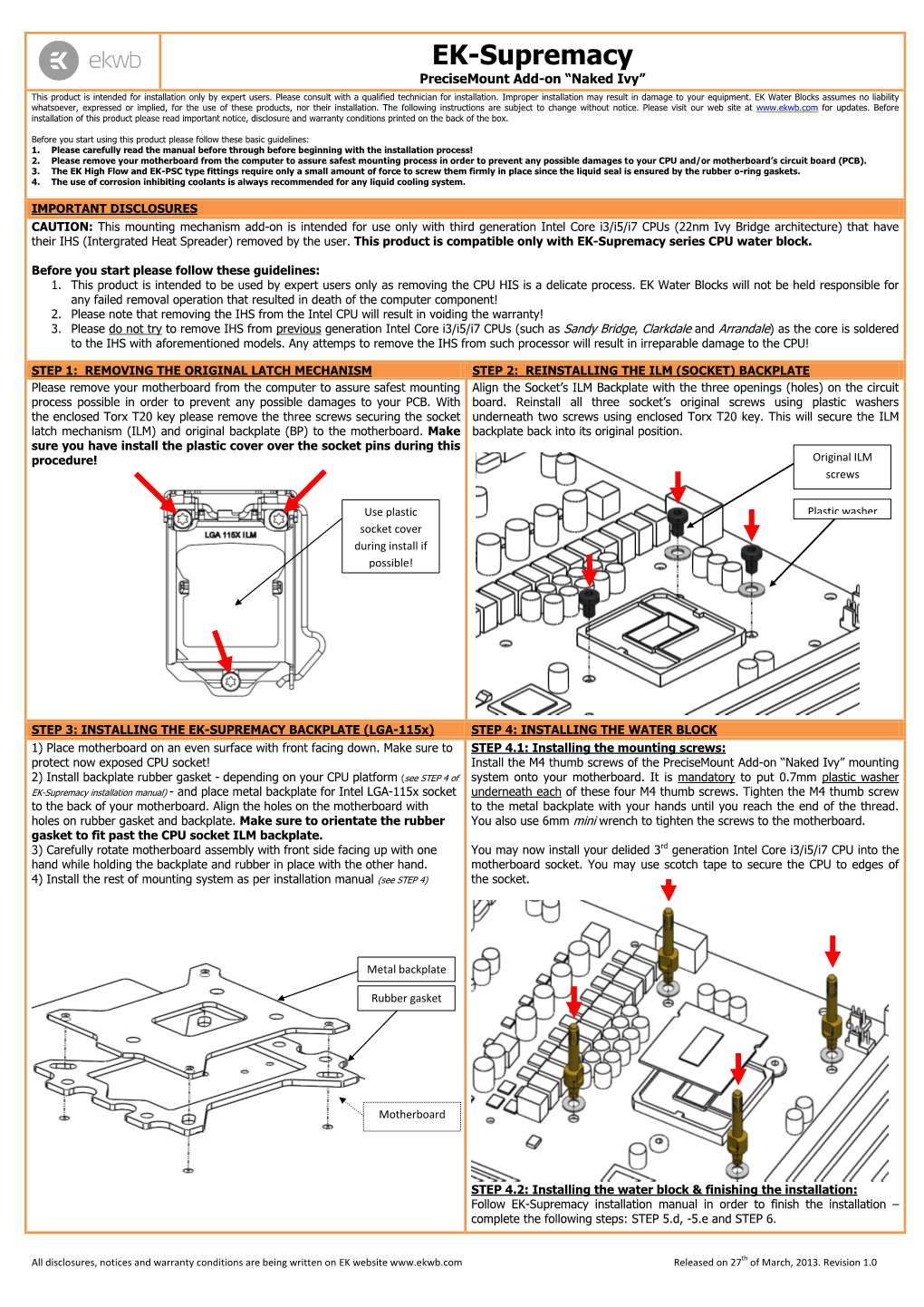 EK-Supremacy Precisemount Add-On “Naked Ivy” This Product Is Intended for Installation Only by Expert Users