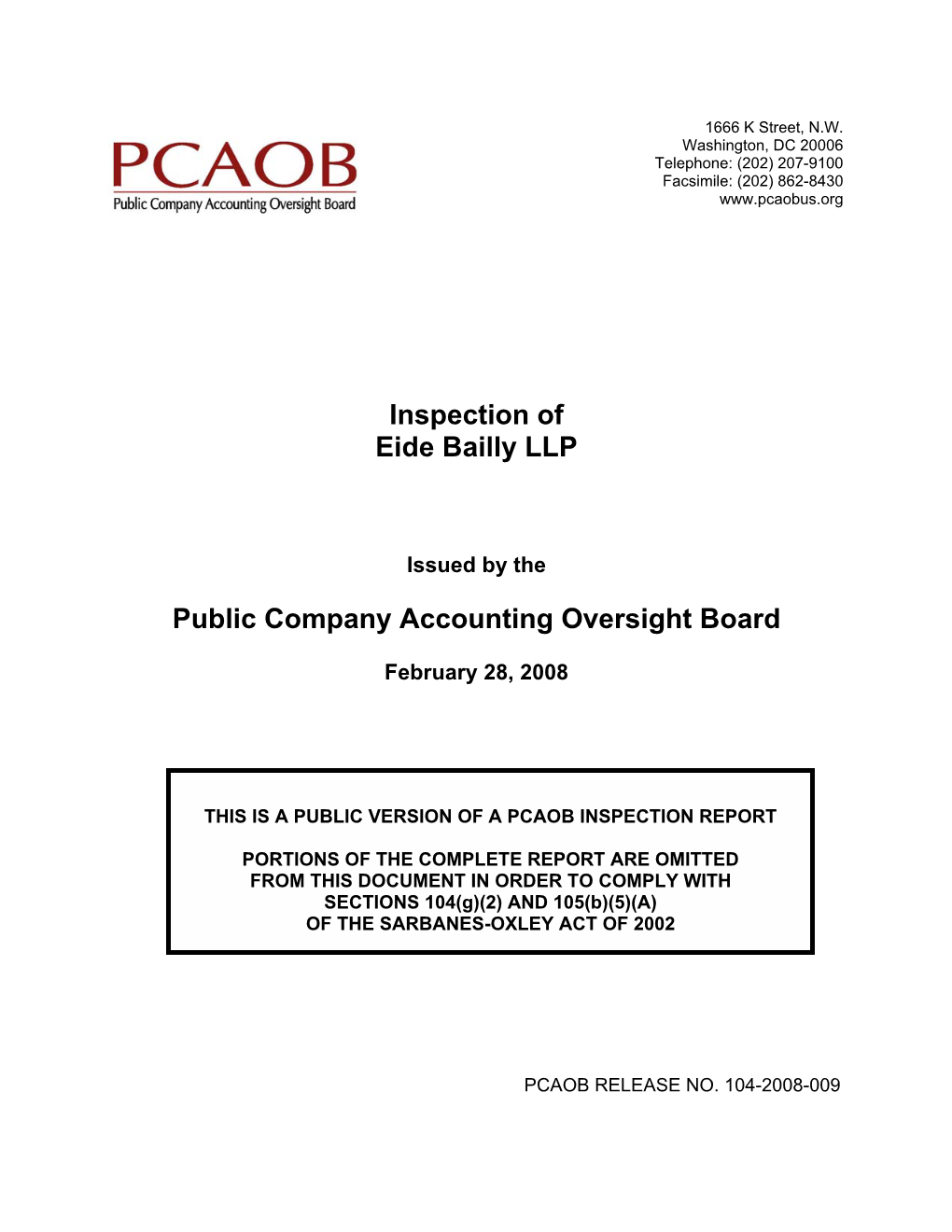 PCAOB Inspection Report of Eide Bailly