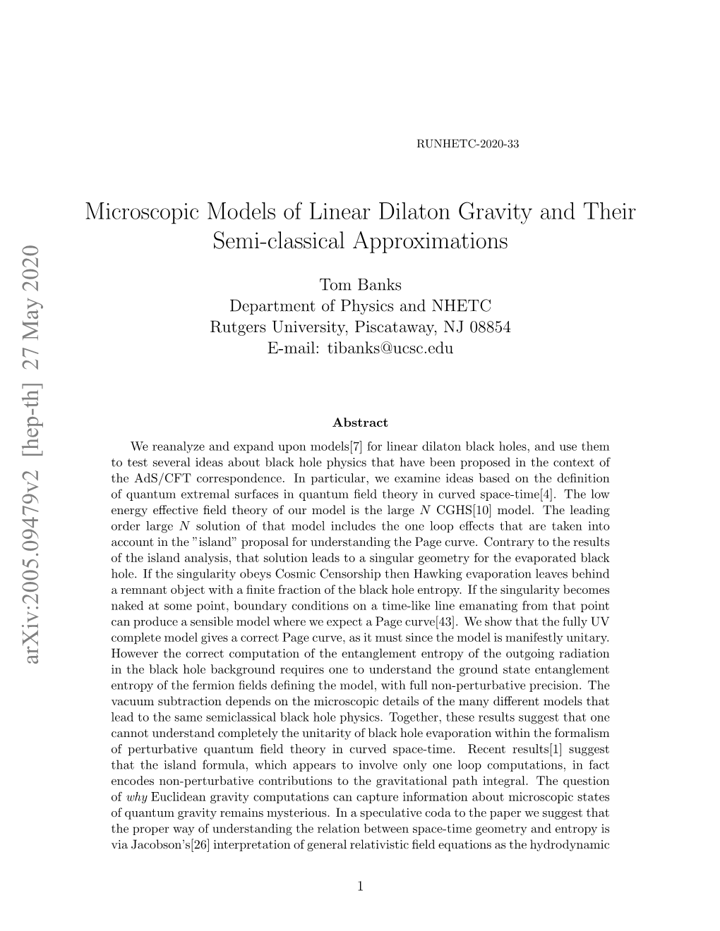 Microscopic Models of Linear Dilaton Gravity and Their Semi-Classical Approximations