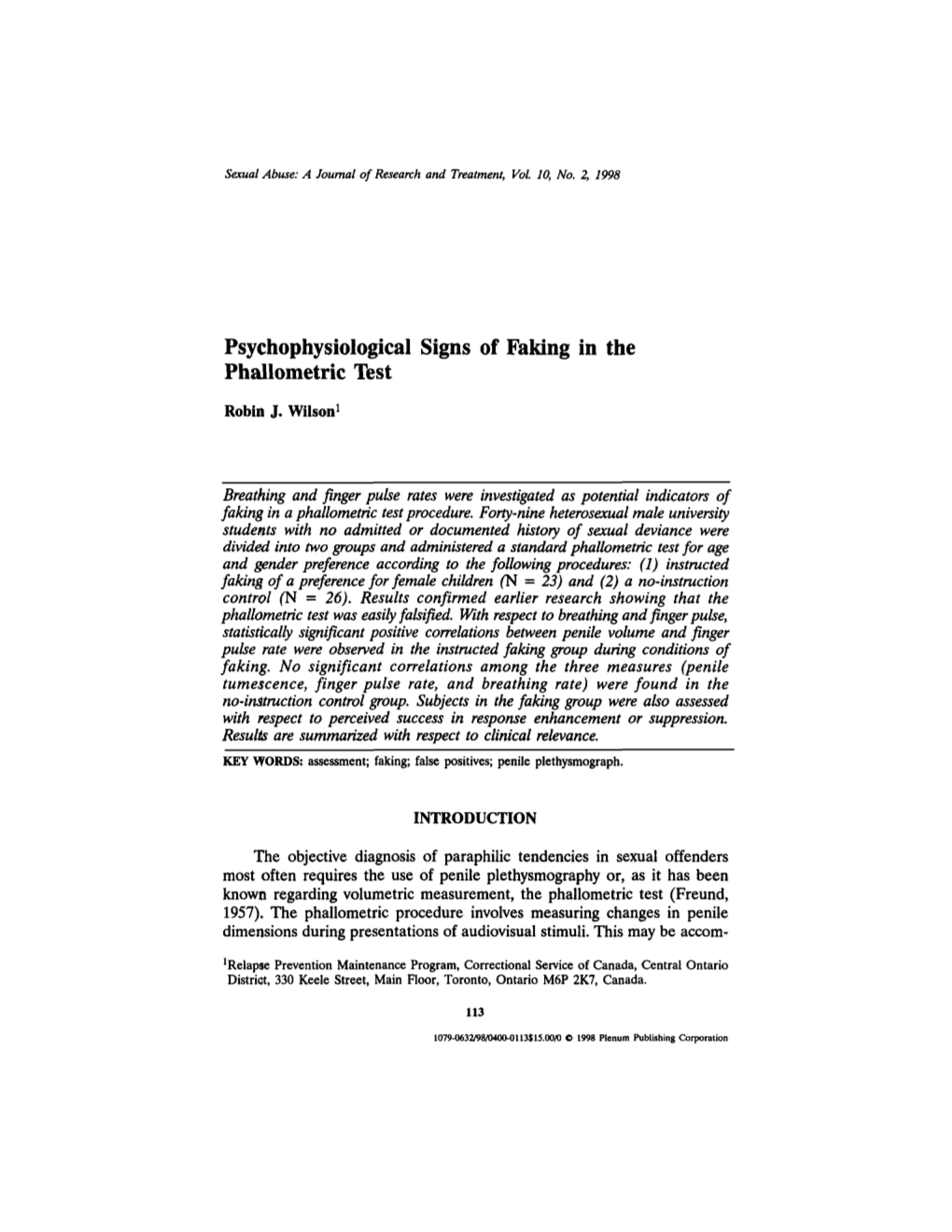 Psychophysiological Signs of Faking in the Phallometric Test