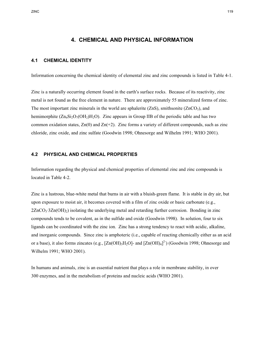 Toxicological Profile for Zinc