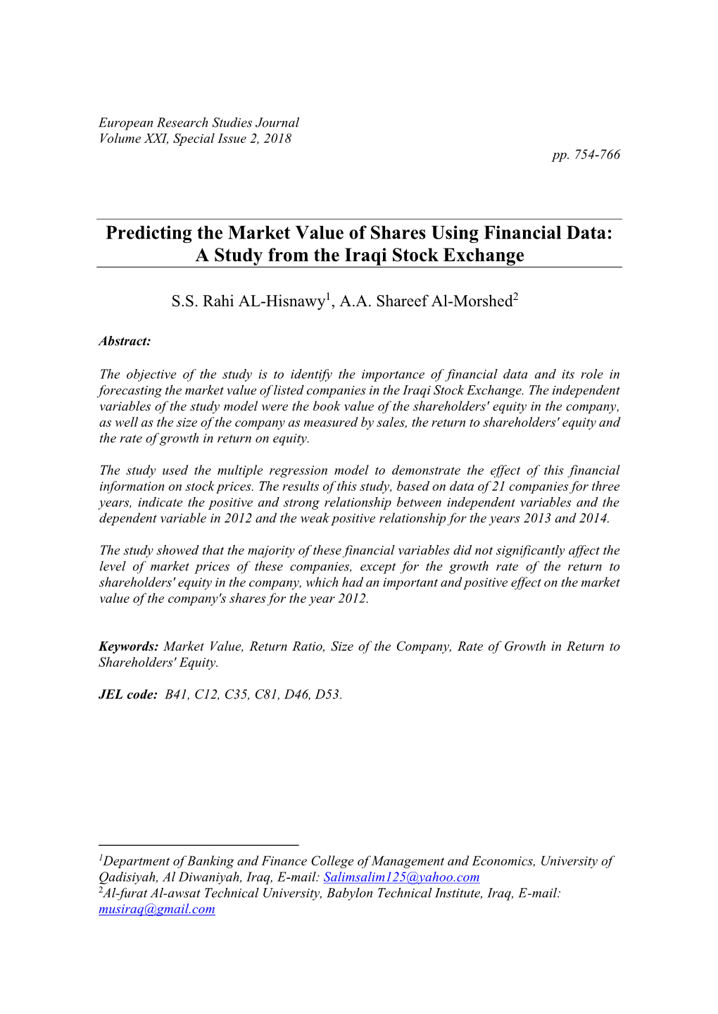 A Study from the Iraqi Stock Exchange