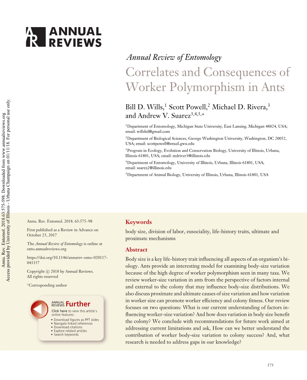 Correlates and Consequences of Worker Polymorphism in Ants