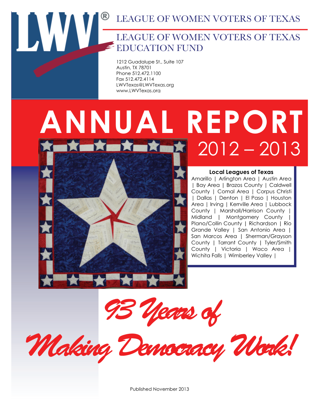 LWVTX/LWV-TEF 2012-2013 Annual Report