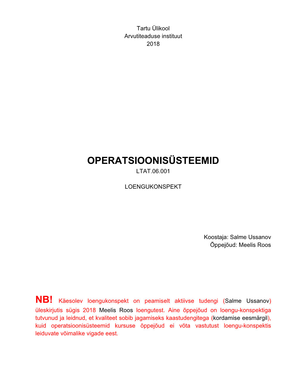 Operatsioonisüsteemid Ltat.06.001