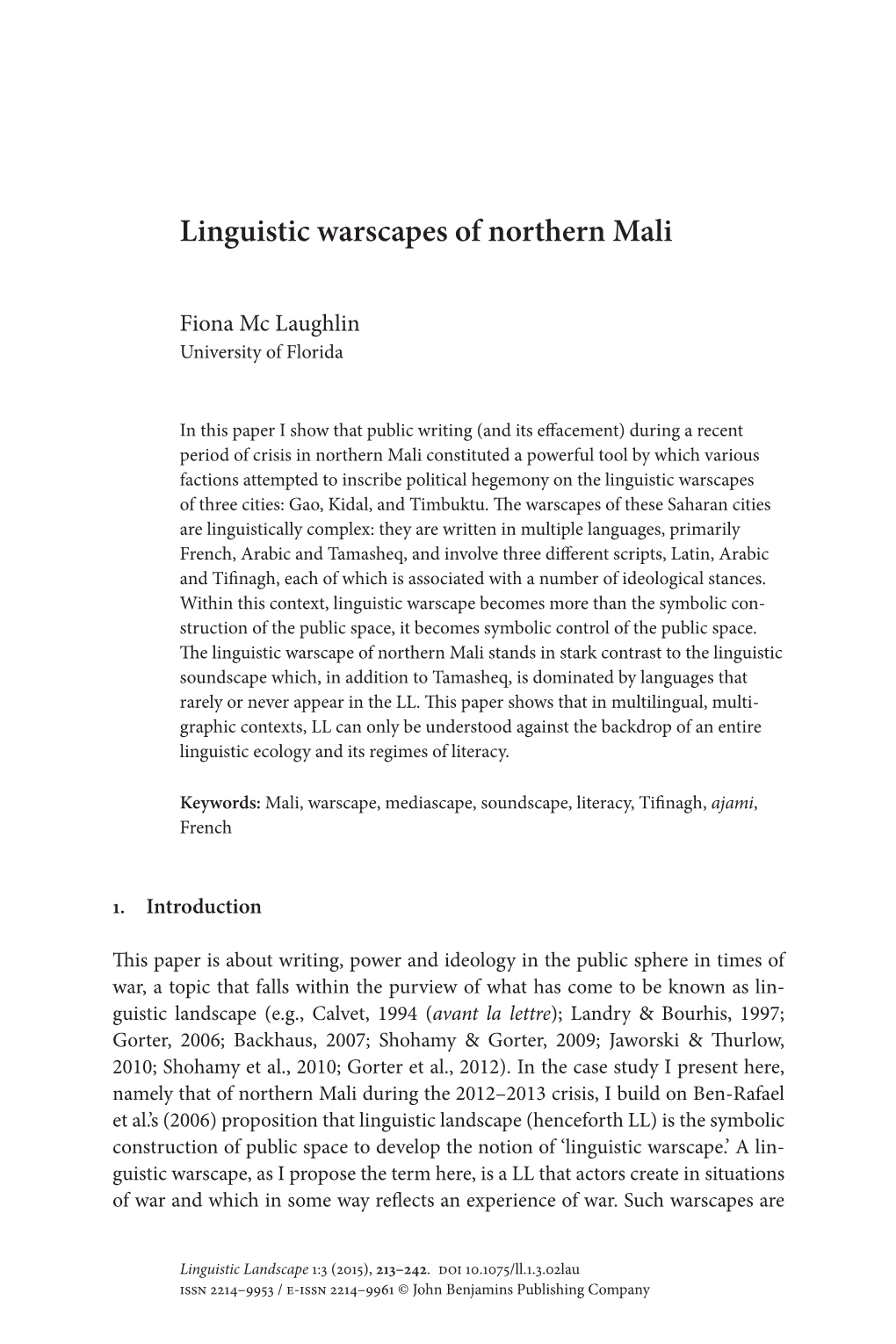 Linguistic Warscapes of Northern Mali