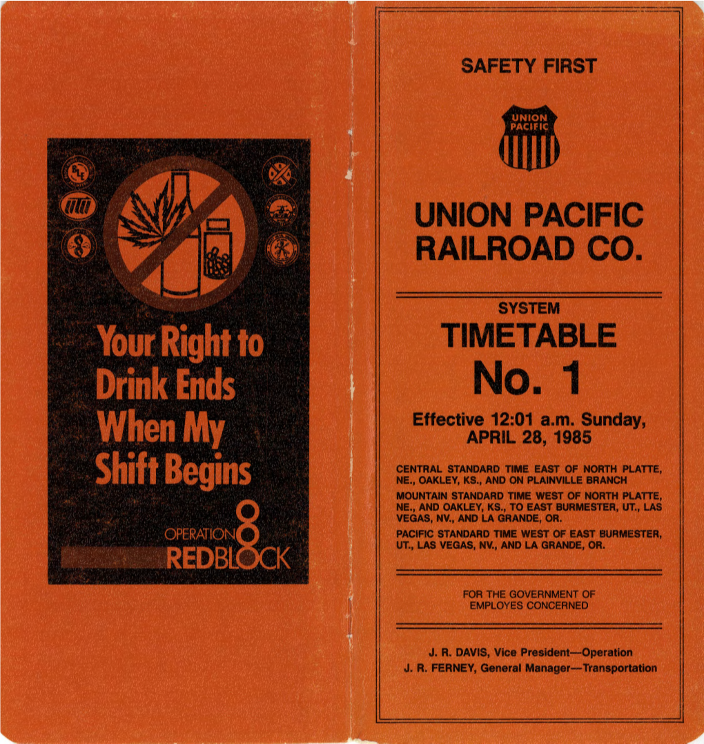 Union Pacific Railroad Co. Timetable