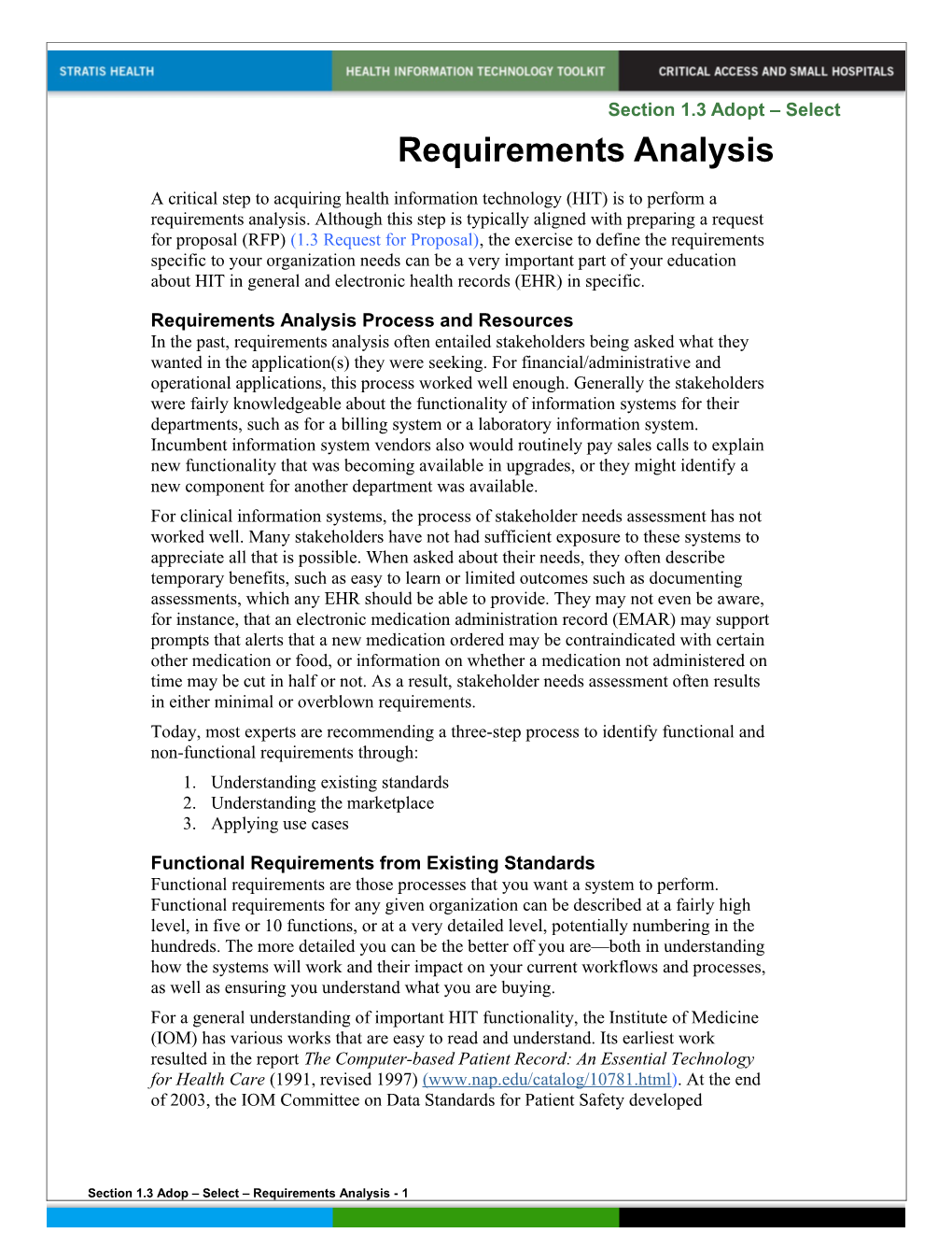 Section 1.3 Adop Select Requirements Analysis - 1