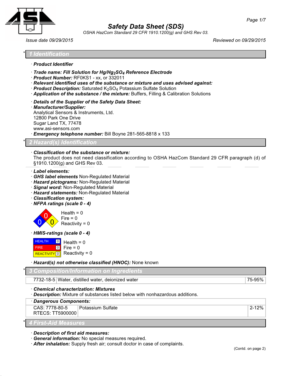 Safety Data Sheet (SDS) OSHA Hazcom Standard 29 CFR 1910.1200(G) and GHS Rev 03