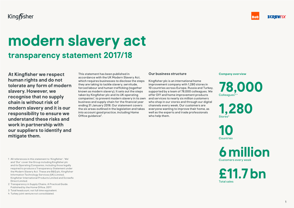 Modern Slavery Act Transparency Statement 2017/18