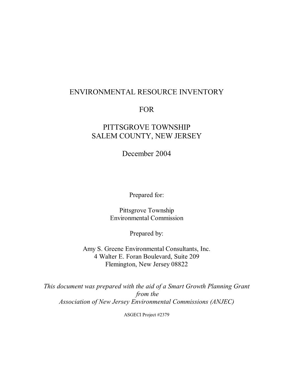 Environmental Resource Inventory for Pittsgrove